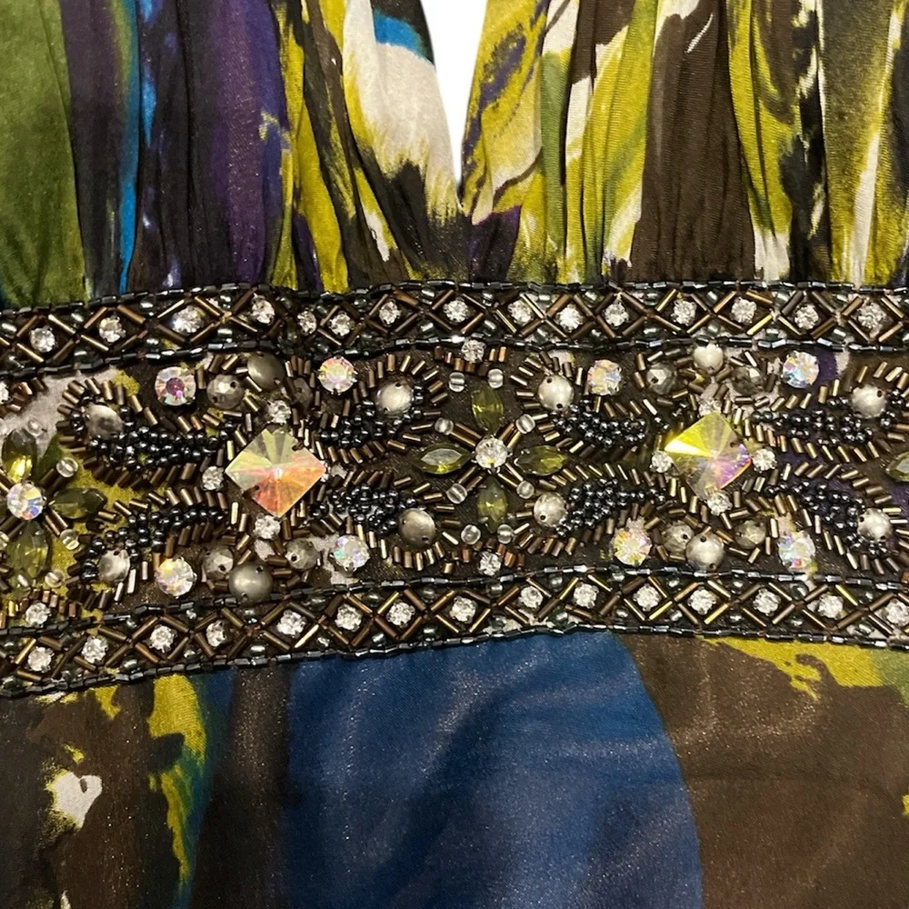 Tony Bowls Evenings Halter Dress Sz 6 Beaded Empire Waist Chiffon Cocktail Dress